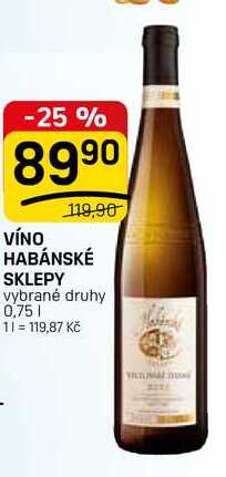 VÍNO HABÁNSKÉ SKLEPY vybrané druhy 0,75l