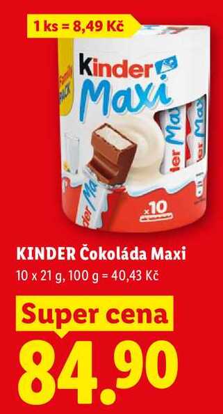 KINDER Čokoláda Maxi, 10x 21 g