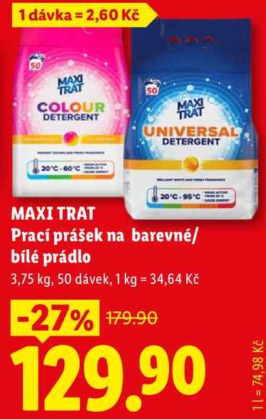 MAXI TRAT Prací prášek na barevné/bílé prádlo, 3,75 kg/50 dávek