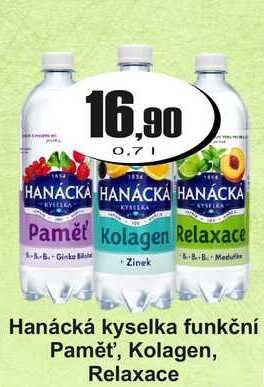 Hanácká kyselka funkční Paměť', Kolagen, Relaxace 0,7l