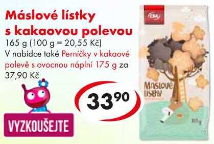 Máslové lístky s kakaovou polevou, 165 g