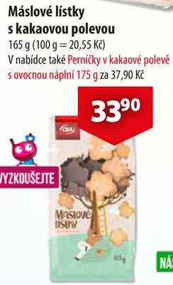 Máslové lístky s kakaovou polevou, 165 g