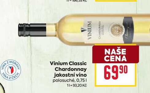 Vinium Classic Chardonnay jakostní víno polosuché, 0,75l