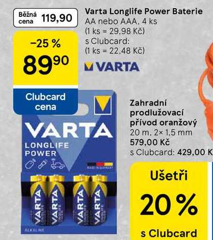 Varta Longlife Power Baterie AA nebo AAA, 4 ks