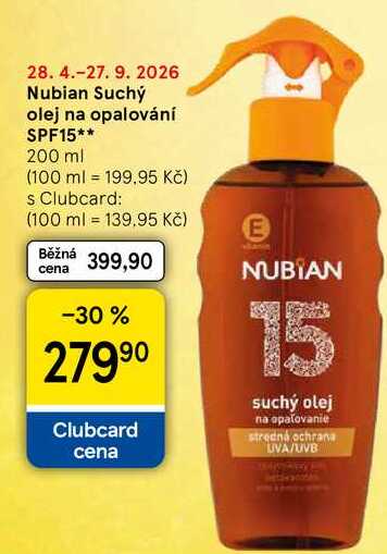 Nubian Suchý olej na opalování SPF15, 200 ml