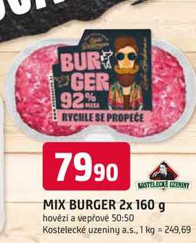 KOSTELECKÉ UZENINY MIX BURGER 2x 160 g 
