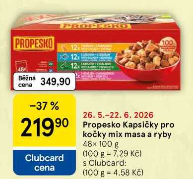 Propesko Kapsičky pro kočky mix masa a ryby, 48× 100 g 