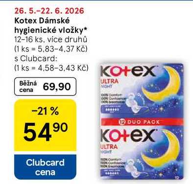 Kotex Dámské hygienické vložky, 12-16 ks