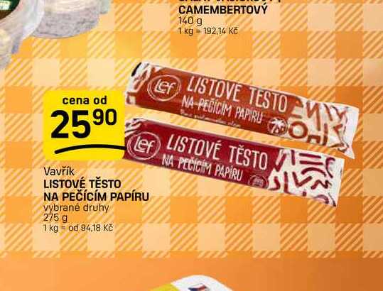 LISTOVÉ TĚSTO NA PEČÍCÍM PAPÍRU vybrané druhy 275 g