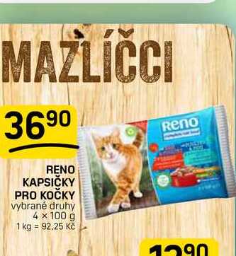 RENO KAPSIČKY PRO KOČKY vybrané druhy 4 x 100 g
