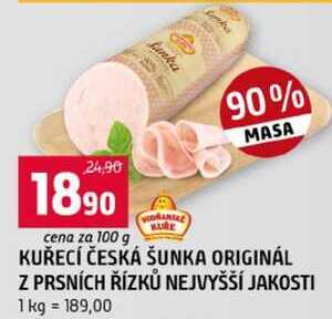 KUŘECÍ ČESKÁ ŠUNKA ORIGINÁL Z PRSNÍCH ŘÍZKŮ NEJVYŠŠÍ JAKOSTI 100g