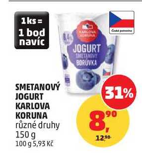SMETANOVÝ JOGURT KARLOVA KORUNA různé druhy, 150 g