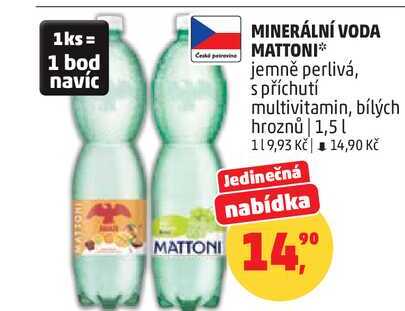 MATTONI jemně perlivá, s příchutí multivitamin, 1,5 l