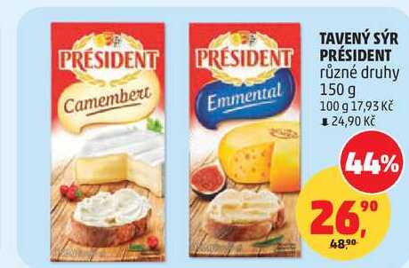 PRÉSIDENT TAVENÝ SÝR různé druhy, 150 g
