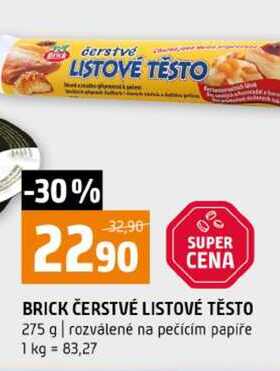 BRICK ČERSTVÉ LISTOVÉ TĚSTO 275 g rozválené na pečícím papíře