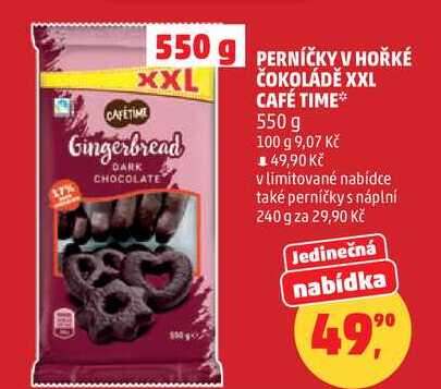 PERNÍČKY V HOŘKÉ ČOKOLÁDĚ XXL CAFÉ TIME, 550 g 