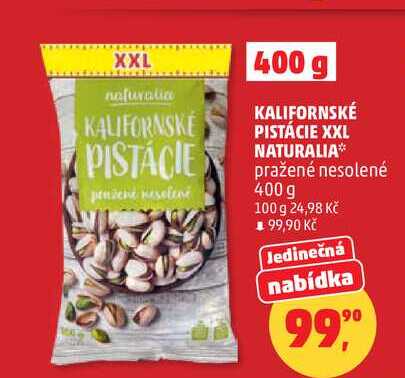 KALIFORNSKÉ PISTÁCIE XXL NATURALIA pražené nesolené, 400 g 