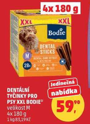 DENTÁLNÍ TYČINKY PRO PSY XXL BODIE velikost M, 4x 180 g