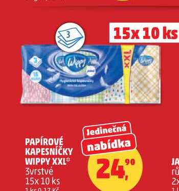 PAPÍROVÉ KAPESNÍČKY WIPPY XXL, 3 vrstvé, 15x 10 ks