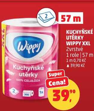 KUCHYŇSKÉ UTĚRKY WIPPY XXL 2vrstvé, 1 role, 57 m