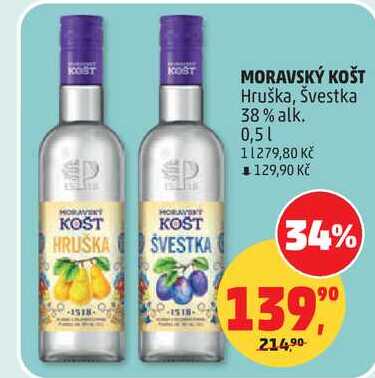 MORAVSKÝ KOŠT Hruška, Švestka 38% alk., 0,5 l