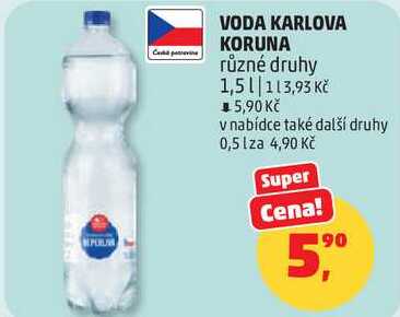 VODA KARLOVA KORUNA různé druhy, 1,5 l