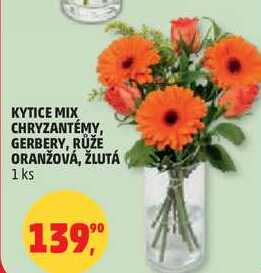 KYTICE MIX CHRYZANTÉMY, GERBERY, RUŽE ORANŽOVÁ, ŽLUTÁ, 1 ks