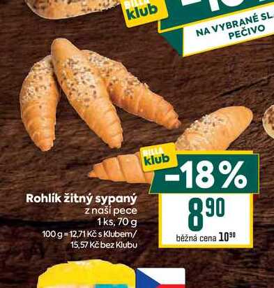 Rohlík žitný sypaný z naší pece 1 ks, 70 g 