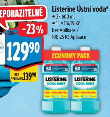Listerine Ústní voda, 2x 600 ml 