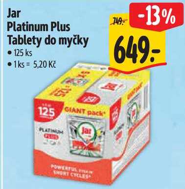 Jar Platinum Plus Tablety do myčky, 125 ks