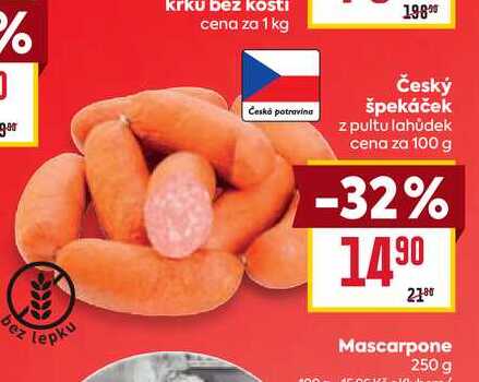 Český špekáček z pultu lahůdek cena za 100 g
