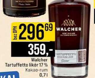 Walcher Tartuffetto likér 17% Kakao-rum 0,7l