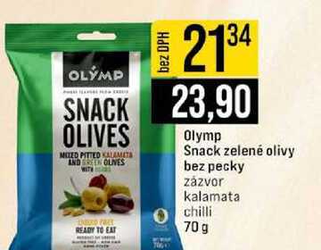 Olymp Snack zelené olivy bez pecky zázvor kalamata chilli 70 g