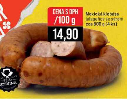 Mexická klobása jalapeños se sýrem cca 800 g 4 ks 100g