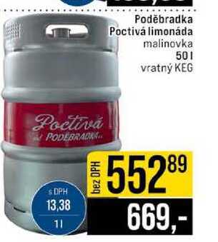 Poděbradka Poctivá limonáda malinovka 50l