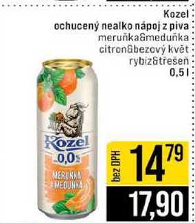 Kozel ochucený nealko nápoj z piva meruňka&meduňka citron bezový květ rybiz&třešeň 0,5l