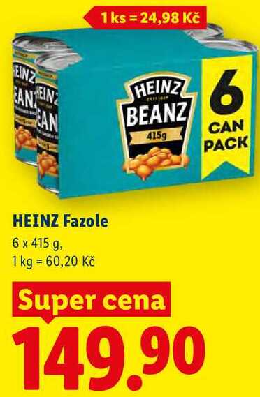 HEINZ Fazole, 6x 415 g