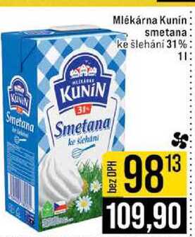 Mlékárna Kunín smetana ke šlehání 31% 1l