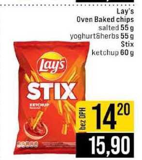 Lay's Oven Baked chips salted 55 g yoghurt&herbs 55 g Stix ketchup 60 g