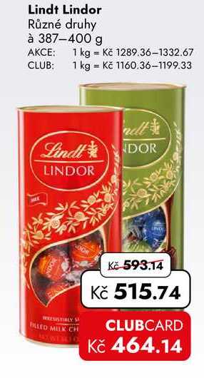 Lindt Lindor Různé druhy à 387-400 g