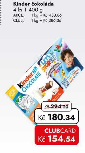 Kinder čokoláda 4 ks 400 g