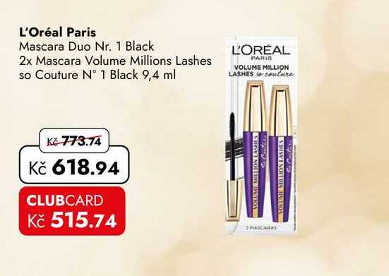 L'Oréal Paris Mascara Duo Nr. 1 Black 2x Mascara Volume Millions Lashes so Couture N° 1 Black 9,4 ml