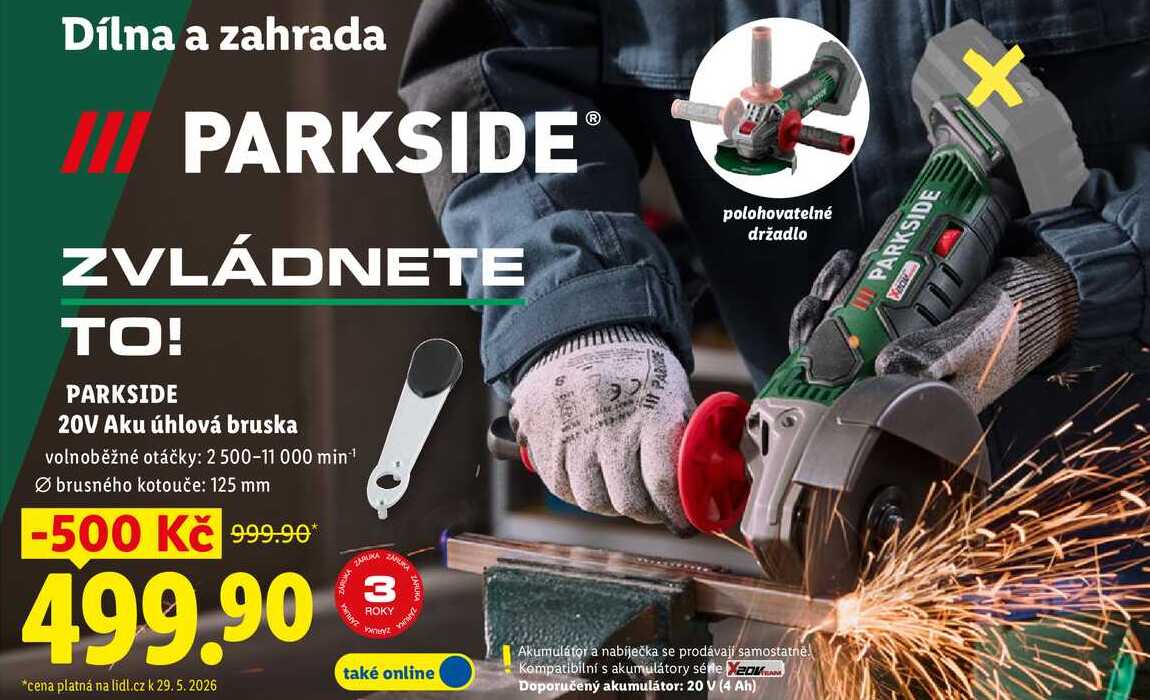 PARKSIDE 20V Aku úhlová bruska