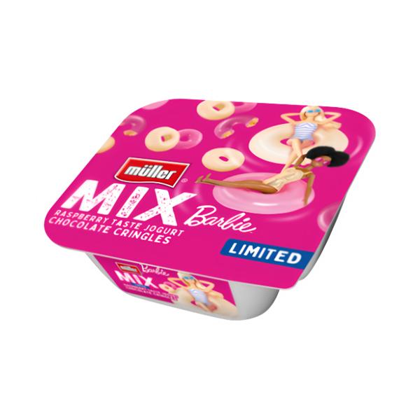 Müller Barbie Jogurt s malinovou příchutí s cereálními kroužky