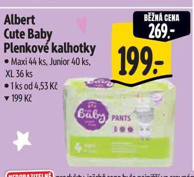 Albert Cute Baby Plenkové kalhotky Maxi 44 ks, Junior 40 ks, XL 36 ks