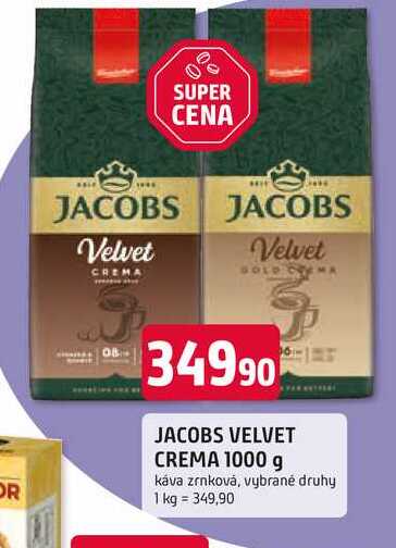 JACOBS VELVET CREMA 1000 g káva zrnková