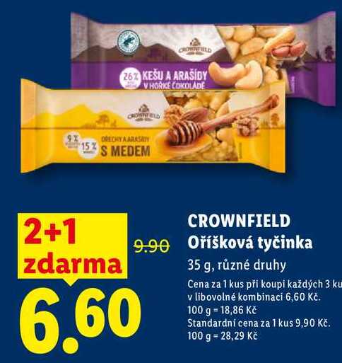 CROWNFIELD Oříšková tyčinka, 35 g v akci