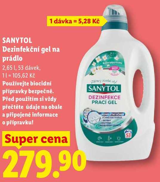 SANYTOL Dezinfekční gel na prádlo, 2,65 l/53 dávek