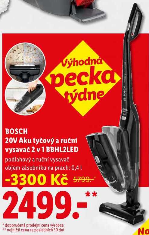 BOSCH 20V Aku tyčový a ruční vysavač 2 v 1 BBHL2LED