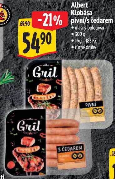 Albert Klobása pivní/s čedarem, 300 g